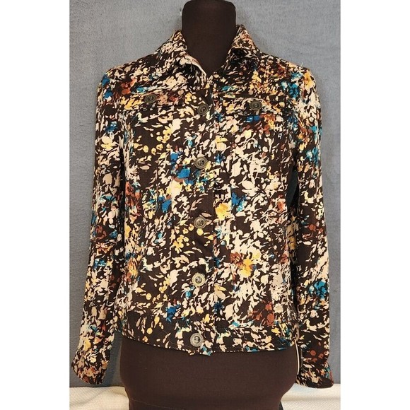 Christopher & Banks Jackets & Blazers - CJ Banks Christopher Banks Sz PS Stretch Brown Blue Coral Fall Floral Jacket